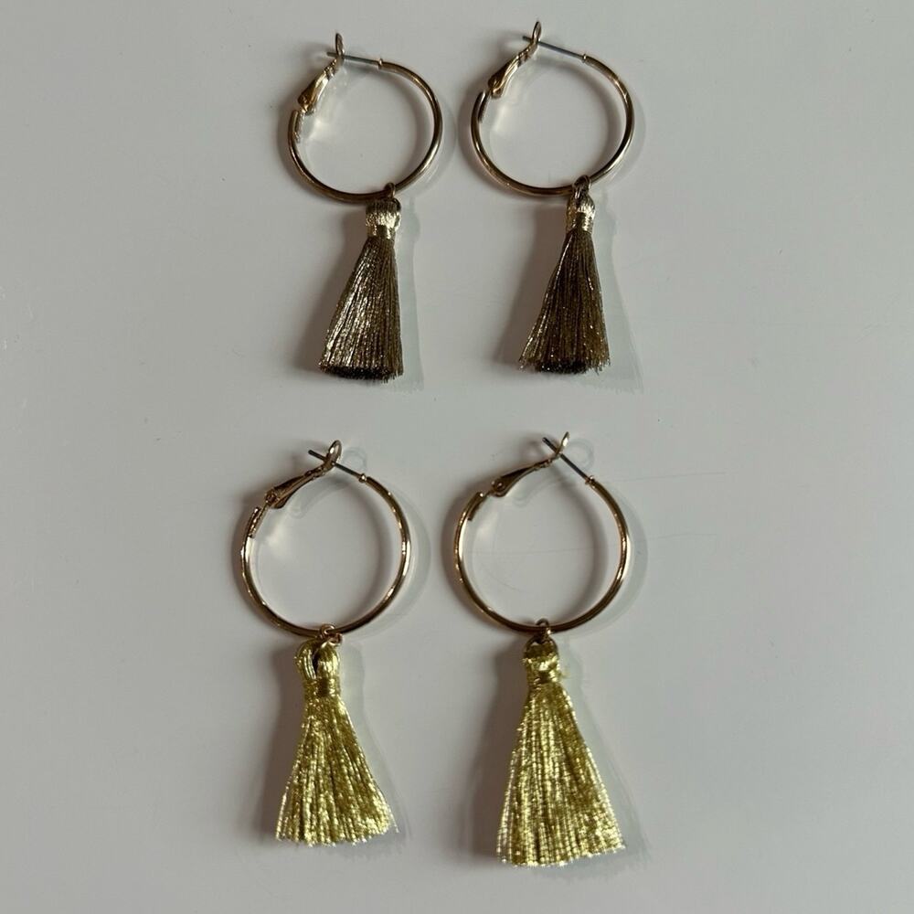 Art Deco Style Hoop Fringe Earrings - Set of 2 - NWOT